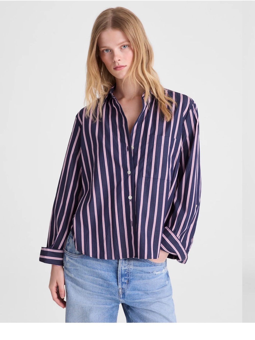 Madewell the Signature Y-Neck Shirt in Poplin